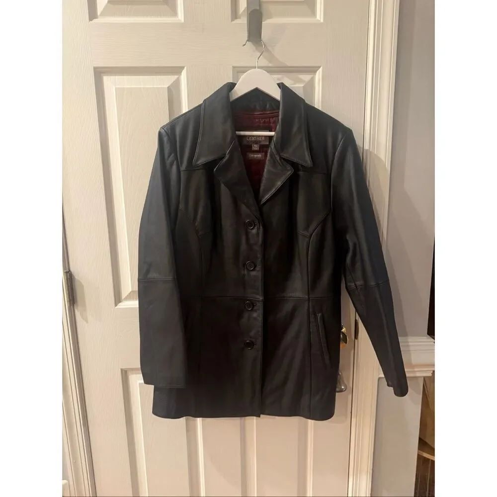 Wilson’s Leather Black Thinsulate Button Down Blazer Jacket sz XL EUC